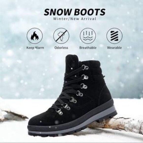 NEW Black Combat Snow Boots Lace Up Ankle - Picture 4 of 7